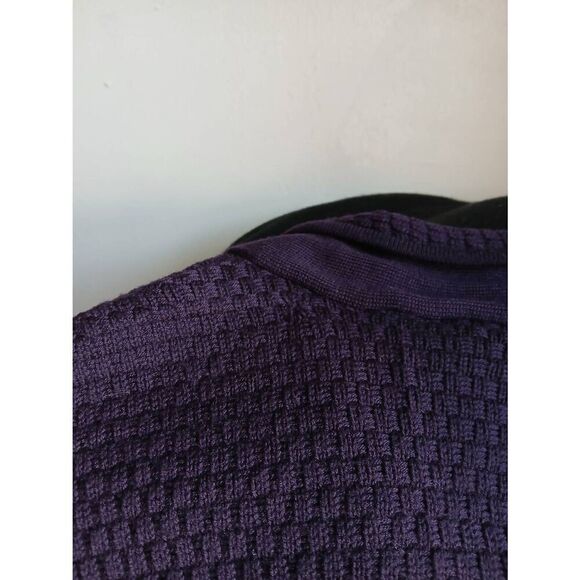 Talbots womens 1x waffle knit fine wool dark purple sweater jacket button front - Picture 2 of 8